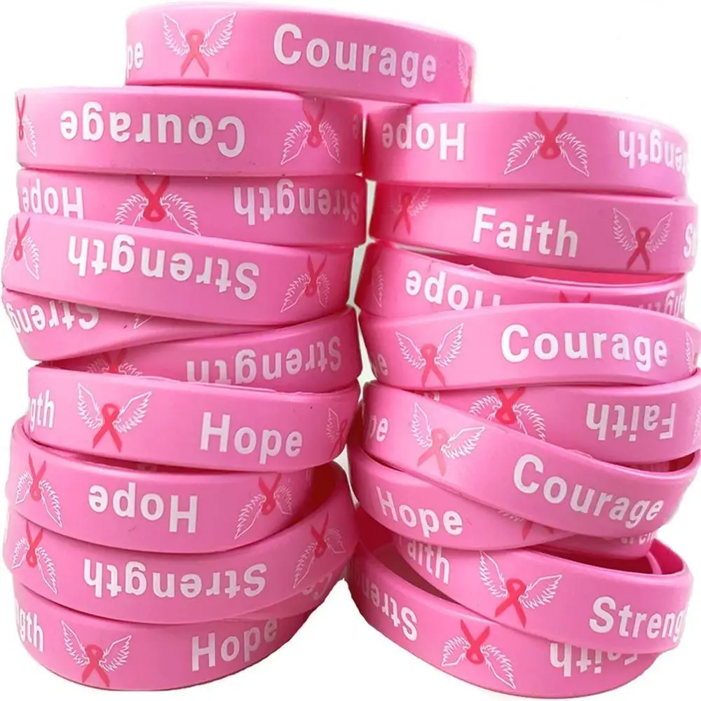 Relddd Bracelet Cancer Ruban Inspirational Bracelet en Silicone Rose Ruban Creative Gift Set de 3 pièces 