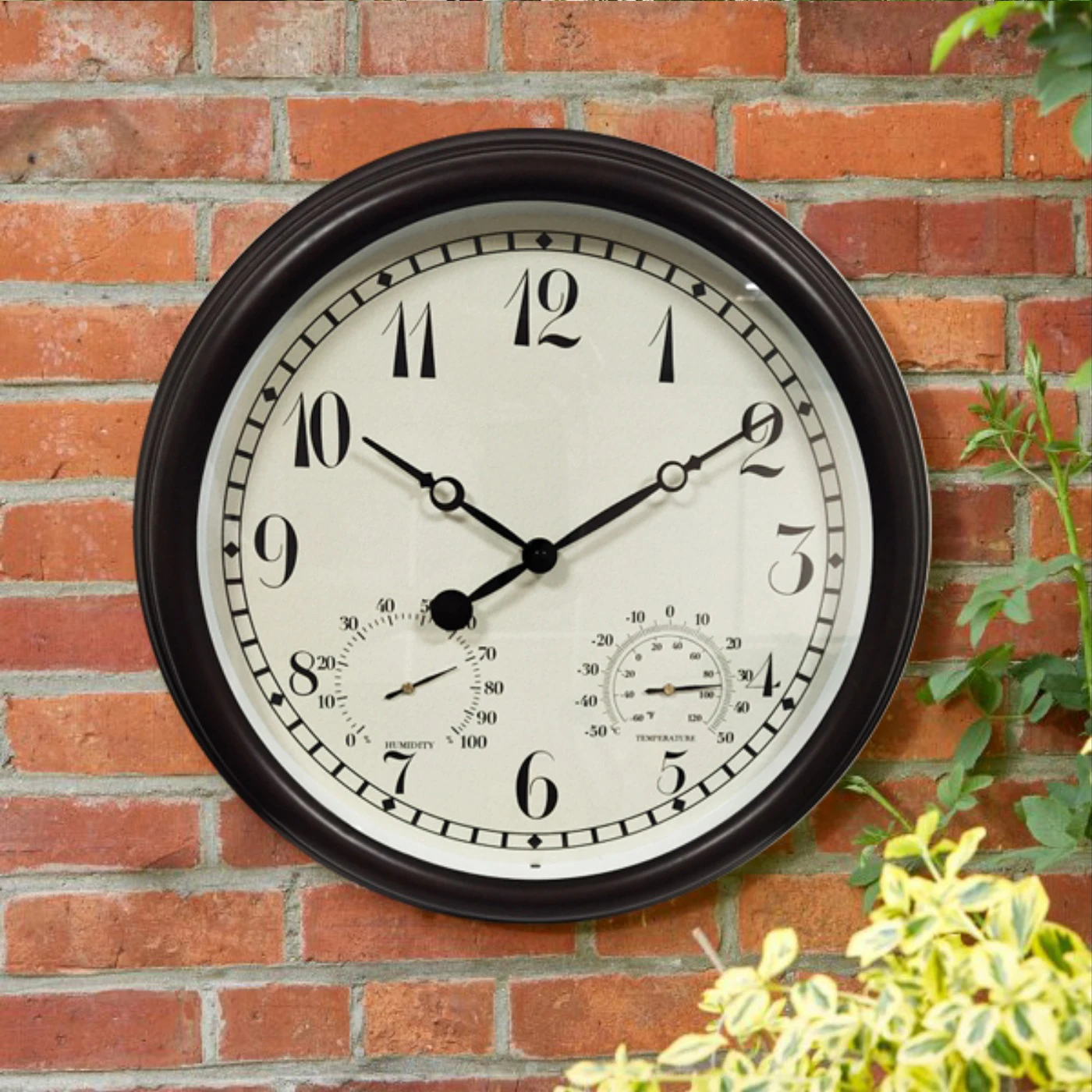 Hot Selling Humidity & Temperature Function 15 Inch Wall Clock Antique Design Plastic Outdoor Waterproof Wall Clocks for Garden