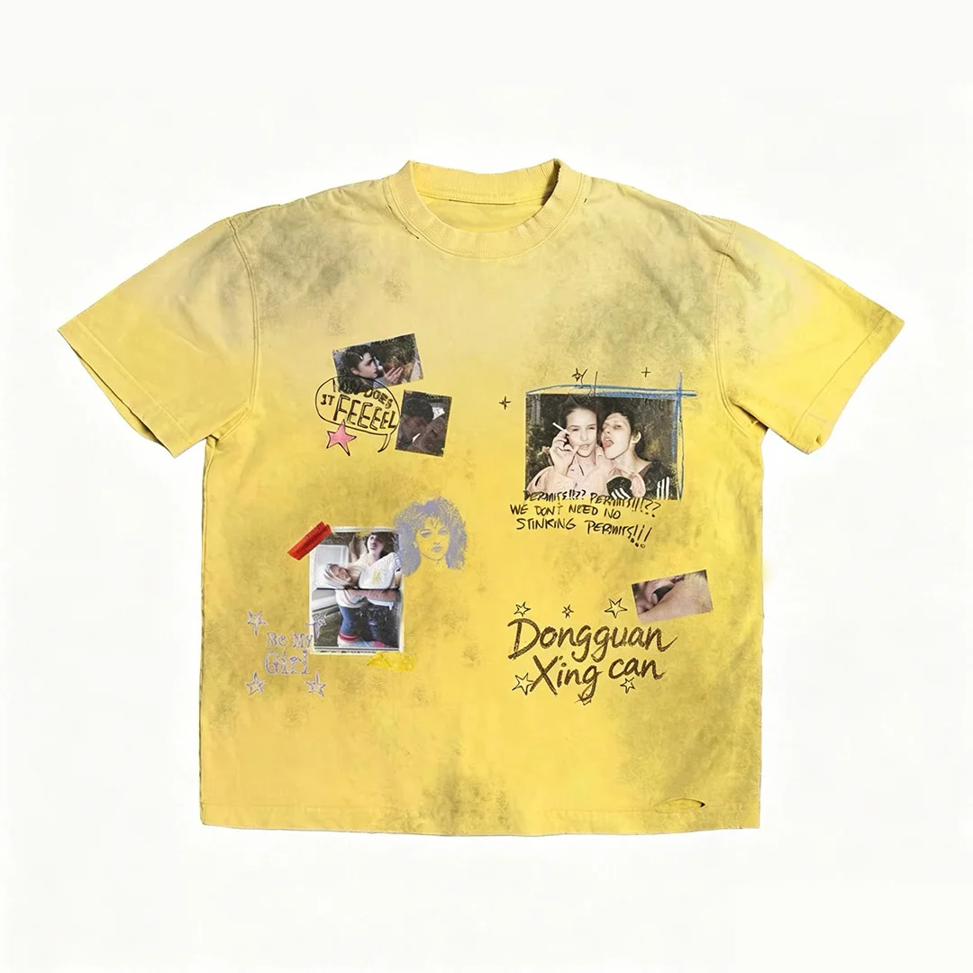 Individuální letní retro potištěné hnědé tričko pro muže, digitálně potisknuté grafické tričko se čtvercovým střihem pro streetwear s krátkým rukávem, 100 % bavlna