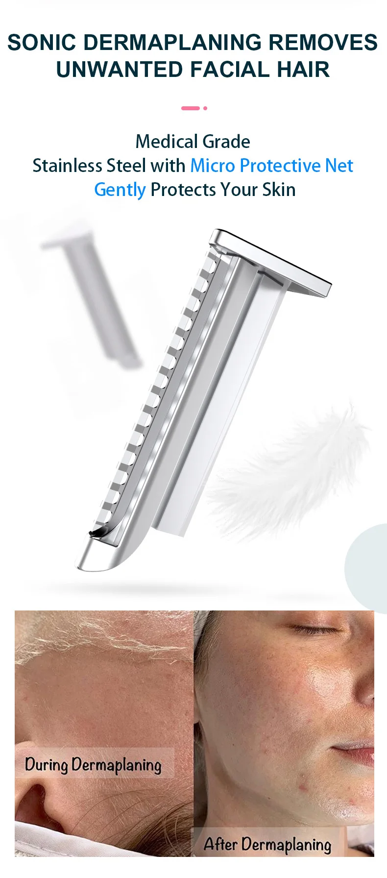 Dermaplanning And Microdermabrasion Peach Fuzz Removal Device Sonic
