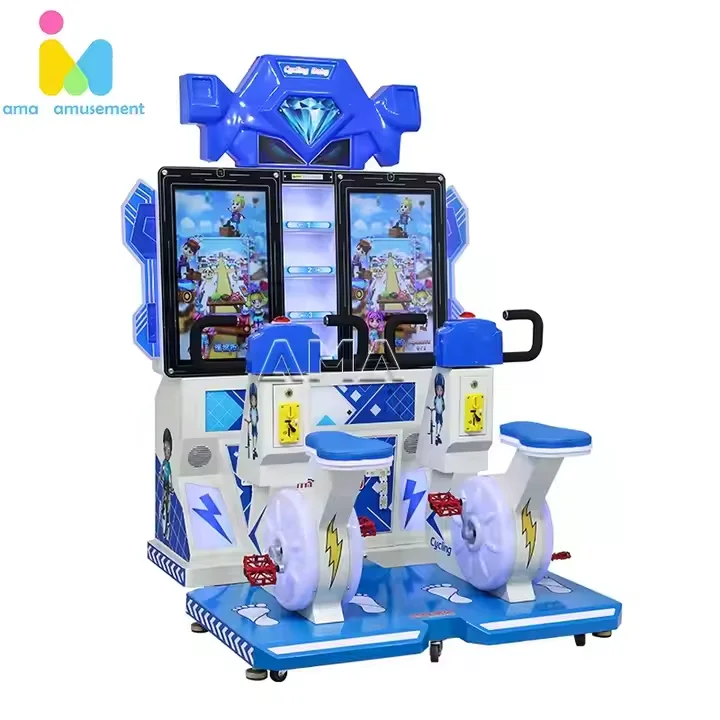Coin-Operated 2-Player Racing Simulator Indoor Kids Sports Game with Cycling Bike English Language Metal Arcade Racing Machine