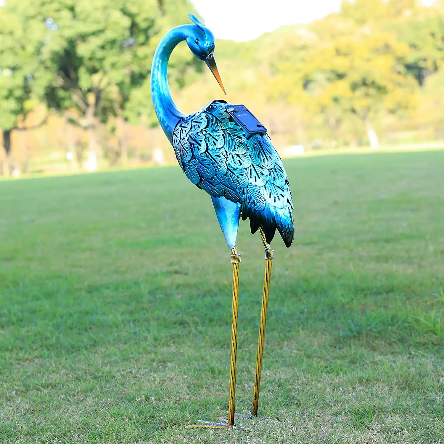 Native  Crane Statue, Standing Heron Sculpture for Outdoor Metal Bird Yard