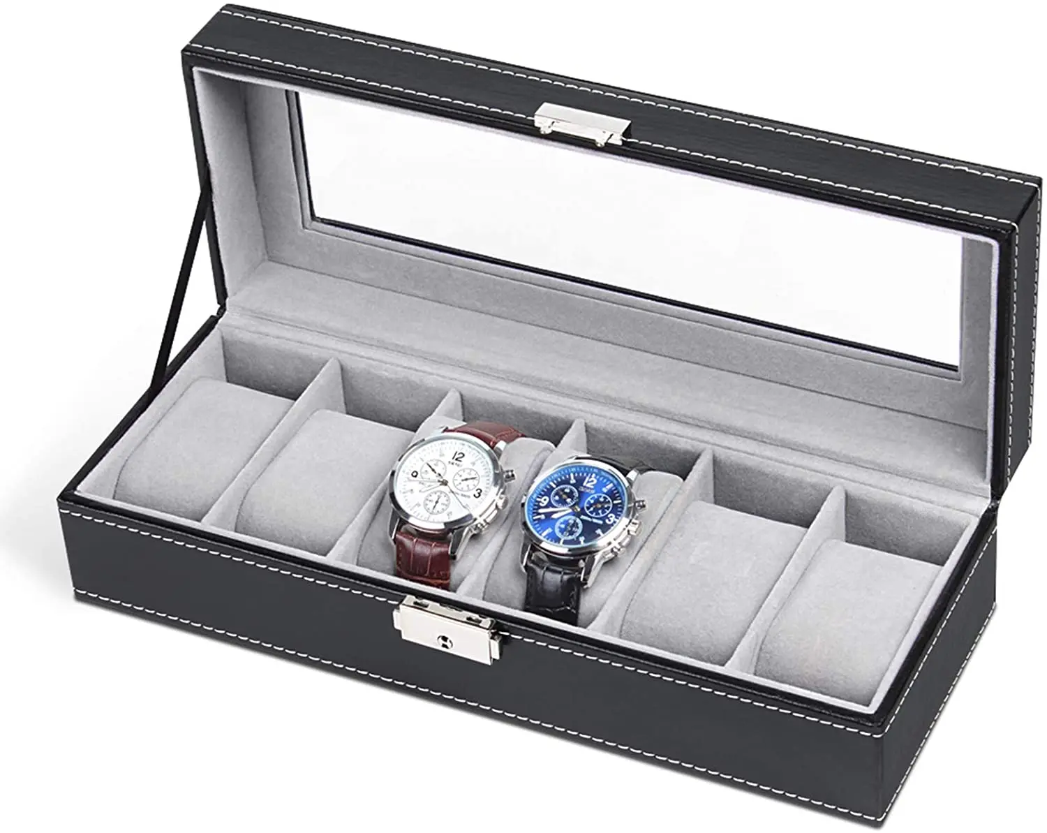 Personalized Black Leather Watch Box