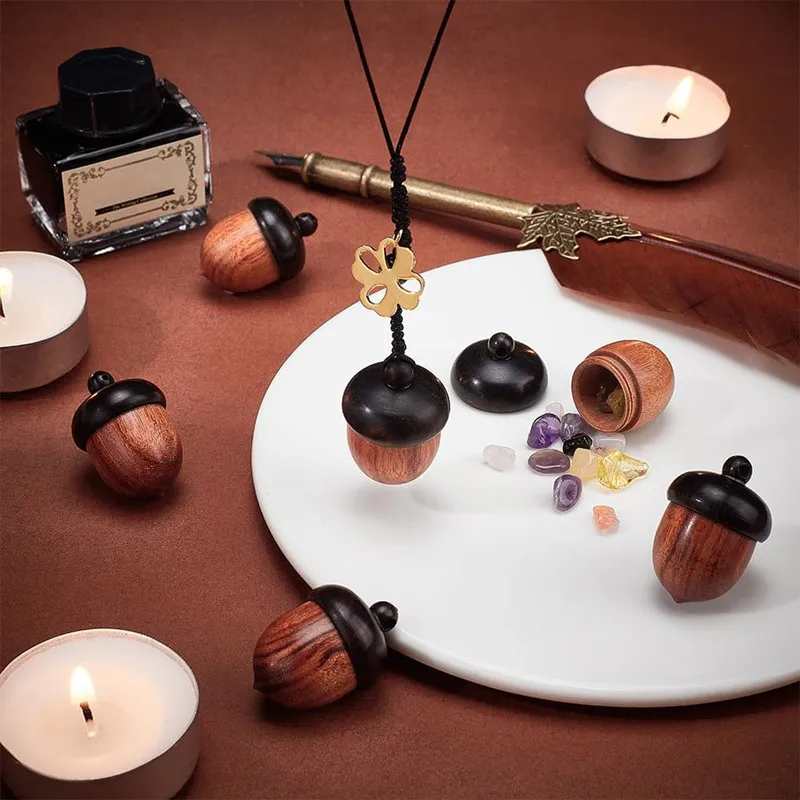 Wooden Acorn Nut Box Pendant Disconnectable Camel Wood Acorn Charms