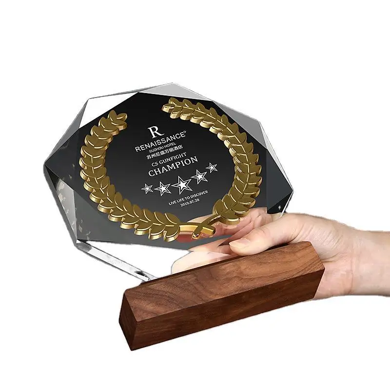 product new design premium crystal trophy customized metal clear crystal glass plate award-9