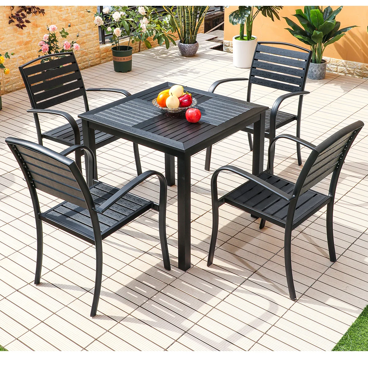 Wpc Tabletop Modern WPC Composite Wood Outdoor Dining Set Waterproof Weather ...