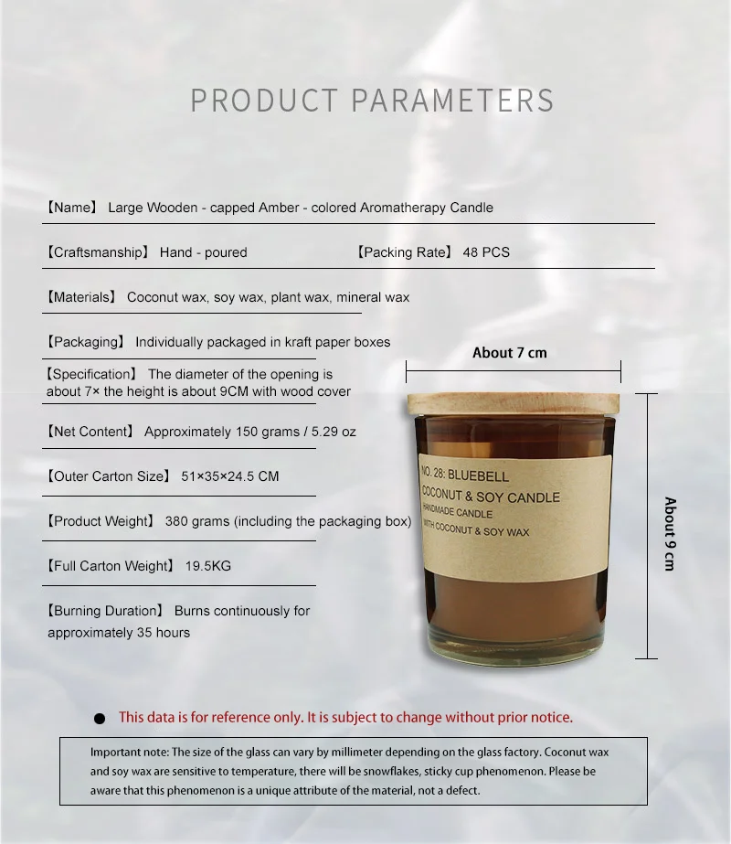 Luxury Amber Glass Jar Scented Candle Eco-friendly Soy Wax Oil ...