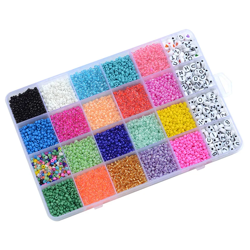 7200 Pcs 24 Colors 3mm Acrylic Loose Bead Kit 26 Letter A-Z Seed Beads For DIY Bracelet Making