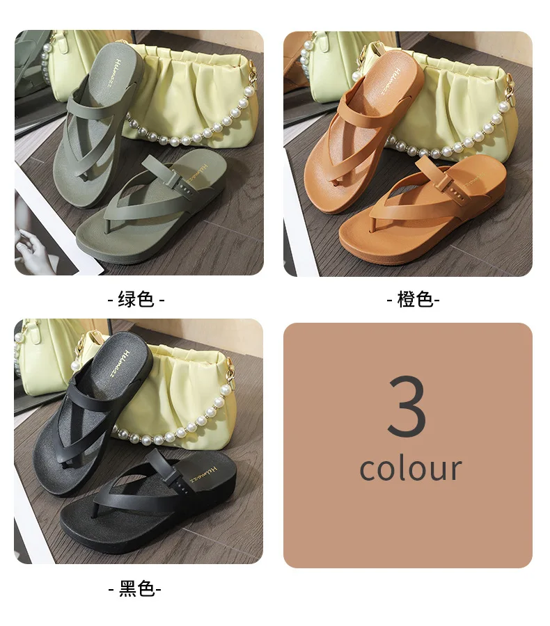 Women's slippers Summer New Fashion Mid Heel Diamond Surface Two-way Beach Fashion Casual Trend Indoor and Outdoor Flip-flops