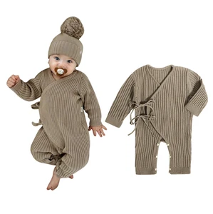Hot Sale Baby Products Clothes Full Sleeve 100% Cotton Plain Knit Strip Winter Warm Baby Rompers