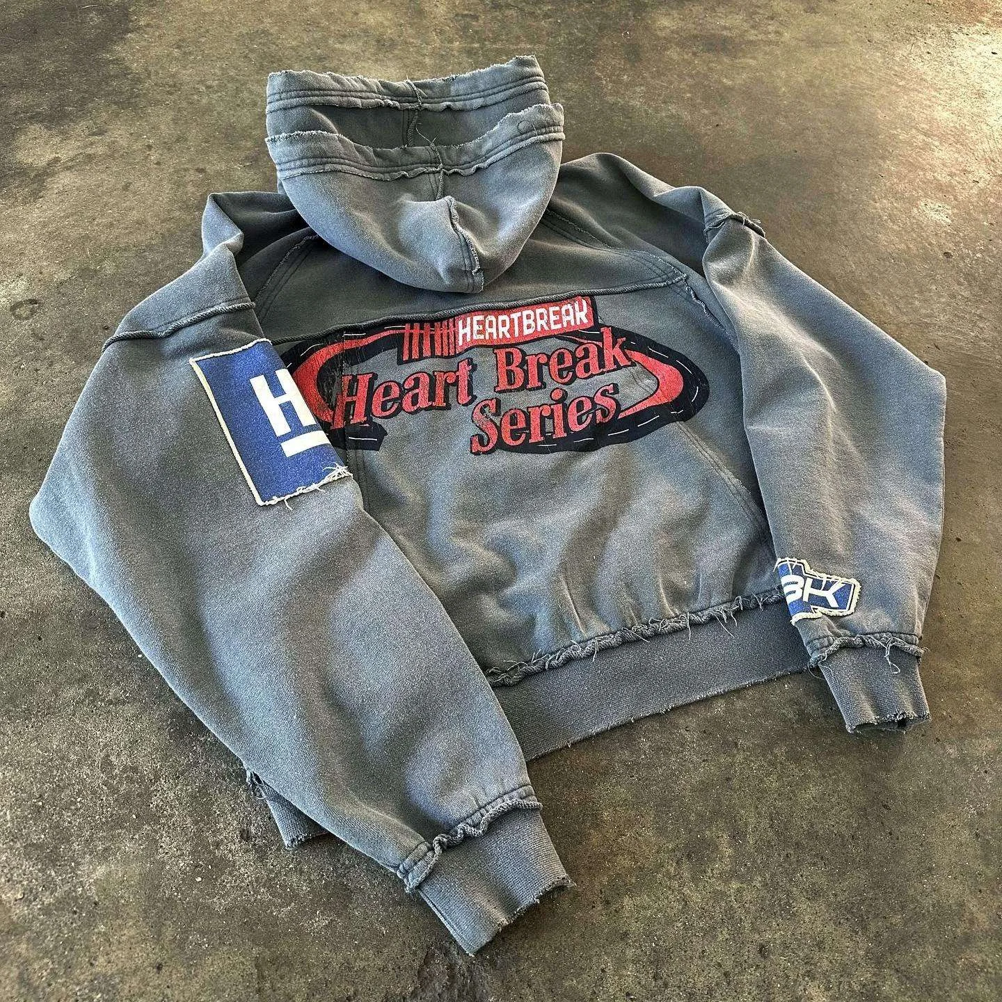 High Quality Wholesale Autumn Custom Printed Zip up Distressing Embroidery Acid Wash Double Hood French Terry Hoodie for Men gallery 3