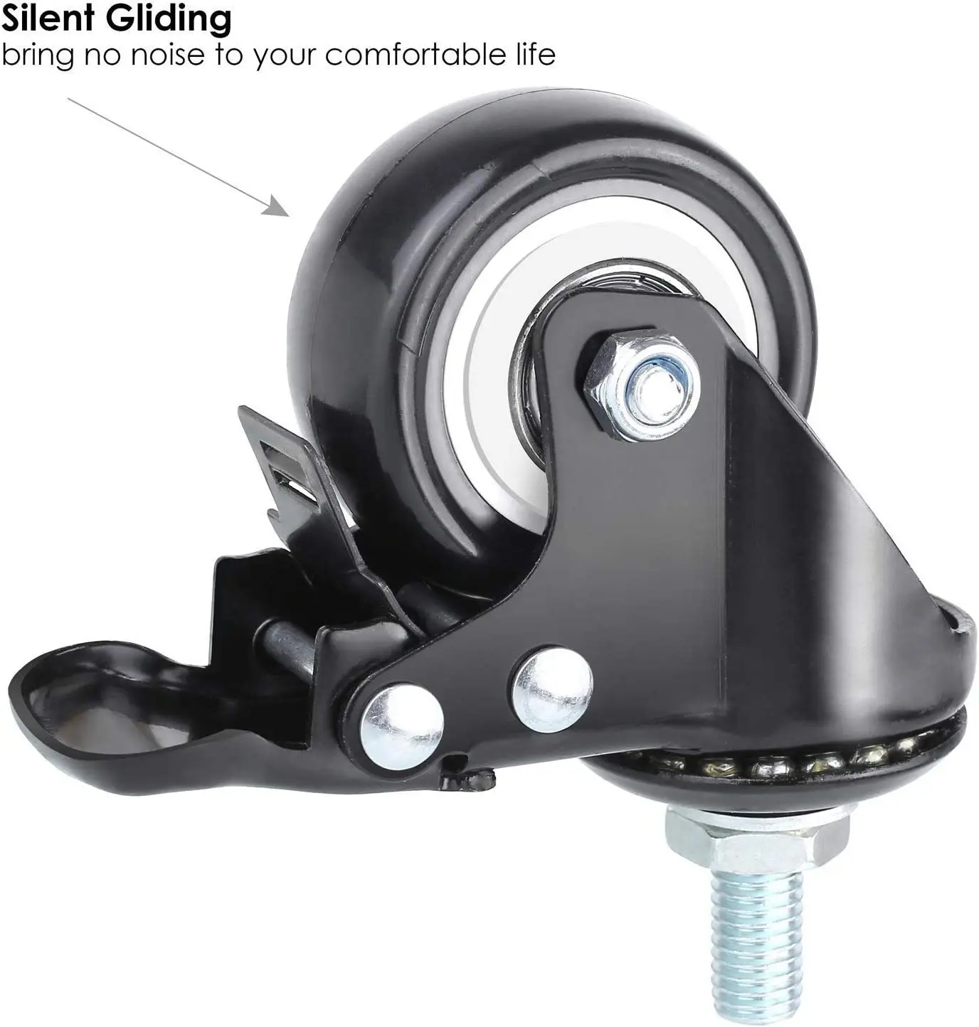 2 Inch Threaded Stem Caster PU Wheel with Brake Wheels for Shopping Cart Tools Cabinet Workbench Workbench Furniture