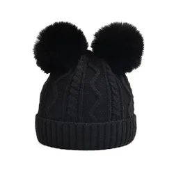 Зимние теплые флисовые Аксессуары для девочек вязаные шапочки шапка детей малышей с двойным