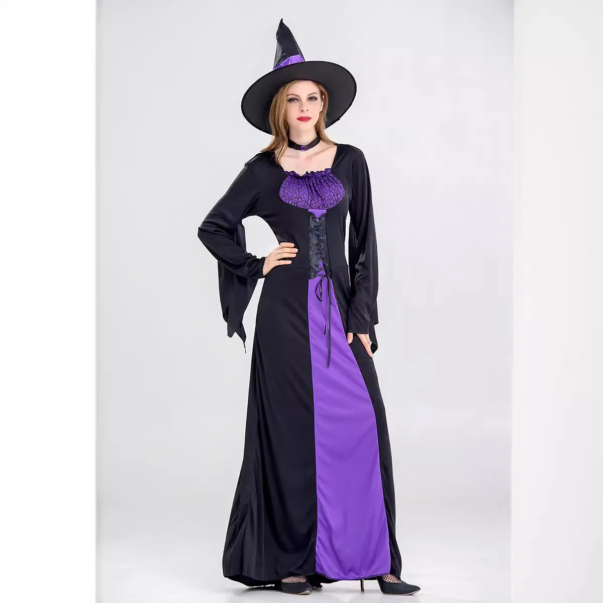 2024 Purple Adult Women's Witch Costume for Halloween Parties - Carnival Stage Performance Dress with Hat 2024 Purple Adult Women's Witch Costume for Halloween Parties - Carnival Stage Performance Dress with Hat