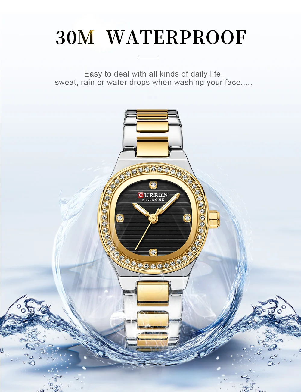 Curren 9101 Square Small Dial Luminous Hands Luxury Diamond Waterproof Stainless Steel Beauty Style Original Watch for Women