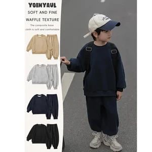 YOEHYAUL Letter Embroidery Ribbed Waffle Boy Kids Sweat Suits Tracksuits Sets Fashion Children Casual 2 Piece Boy Jogger Sweatsu