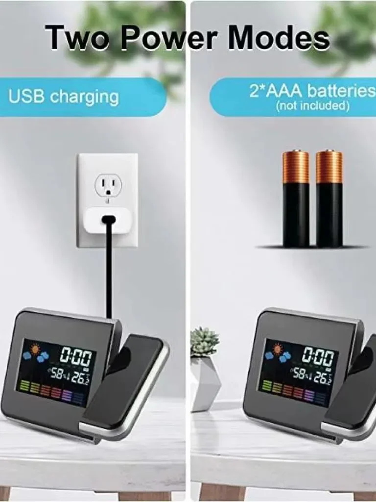 Multifunctional LCD Color Screen Electronic Alarm Clock Projection Weather Clock with Color Screen Calendar Rotating Clock