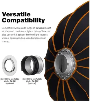 GODOX QR-P90 35.4 Inch/90CM Quick Release Parabolic Softbox Bowens Mount With Front & Inner Diffuser detail image