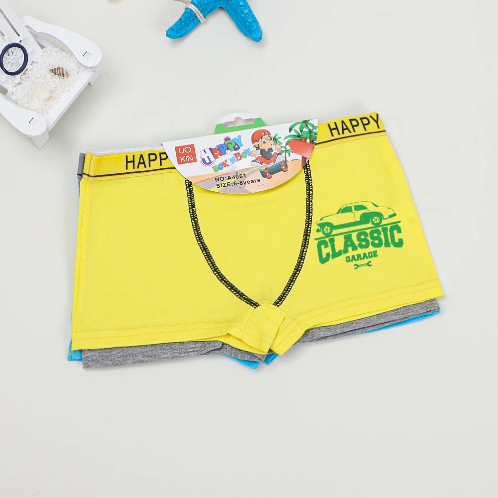 UOKIN 95% Pure Carding Cotton Children Underwear Wholesale 4-10 Yrs Cartoon  Character Boxers for Kids Cartoon Print