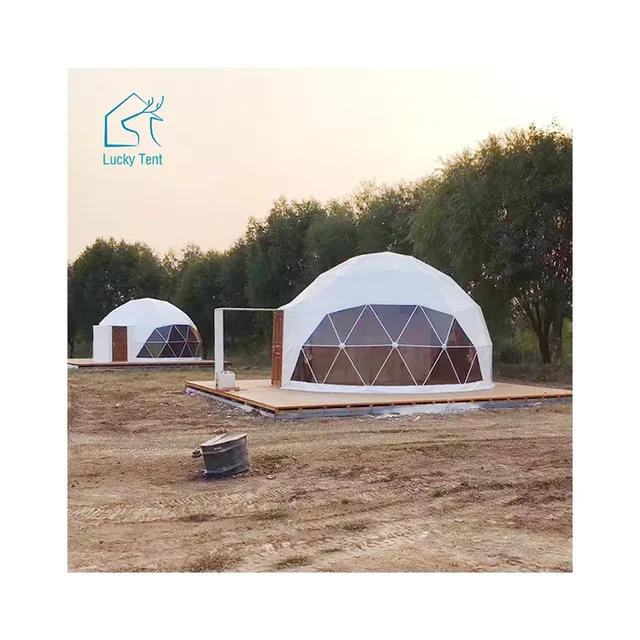 30Sqm Glamping Dome Tents Luxury With Furniture And Air Conditioning PVC Camping Safari Hotel Tent