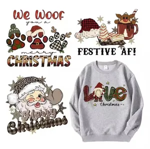 Christmas Iron on Sticker Custom T Shirt Logo Transfer Printing Vinyl Film Flexible Clothing Heat Transfer Logo Print Tag Label