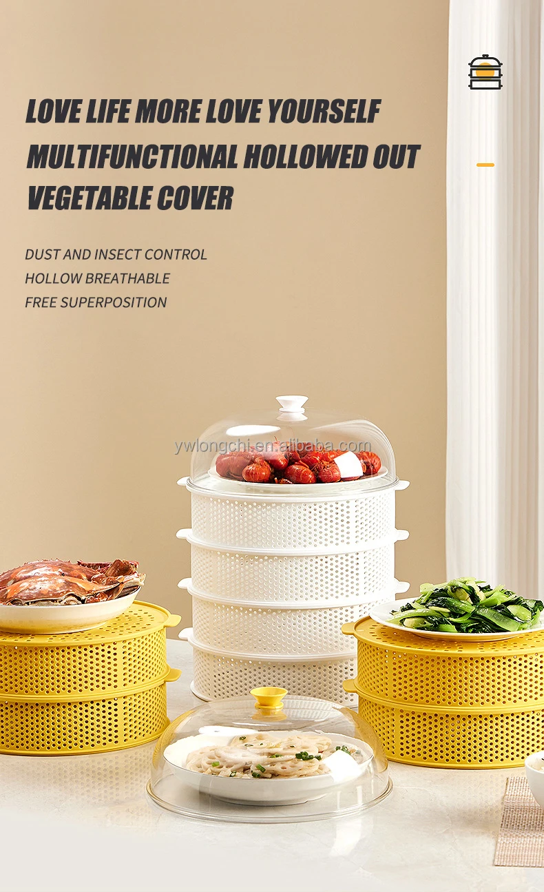 2023 Newest Multifunctional Stack Kitchen Food Cover Plastic Hollowed Food Dish Storage Cover for Home
