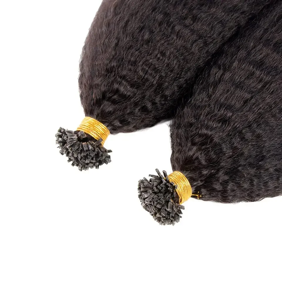 Extension de cheveux humains crépus raides à pointe plate, cheveux mongols Remy pré-collés à la kératine, fusion K Tip, cheveux épais italiens Yaki_voghion.com
