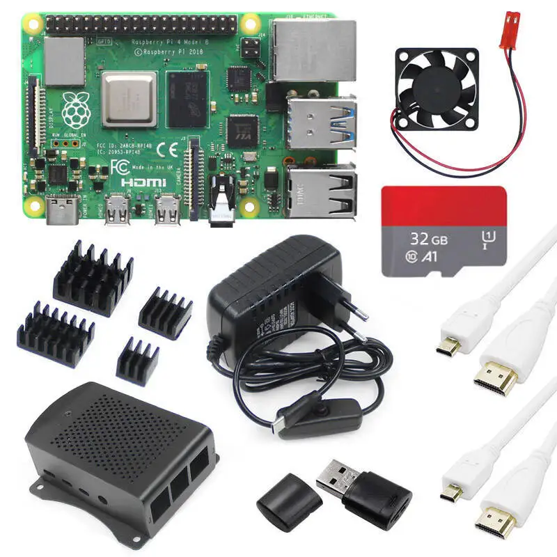 Raspberry Pi 4 Set Netzteil Gehäuse 64GB Edition USB-Reader Kühlkörper