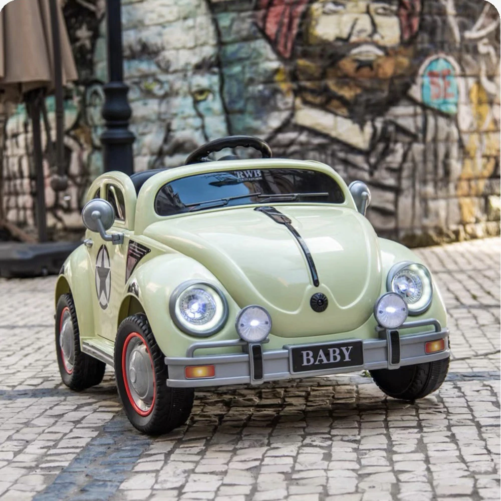 Cute Cartoon-Style Early Education Intelligence Unisex Metal Electric Four-Wheel Off-Road Beetle Ride-On Toy Car Remote 2 4