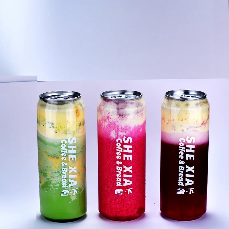 Empty Custom Logo POP Plastic PCR PET Easy Open End Pull Ring Cold Coffee Soda Soft Drinks Cans and Lemon Juice Sparking Cup