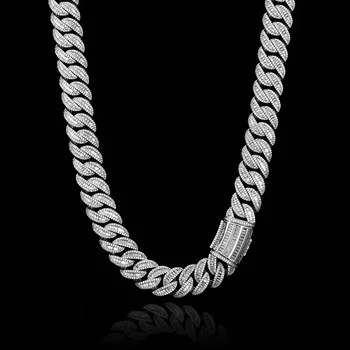 Hip Hop Jewelry 15MM White Gold Plated Iced Diamond Cuban Links Bling Iced Out CZ Cuban Link Chains For Women