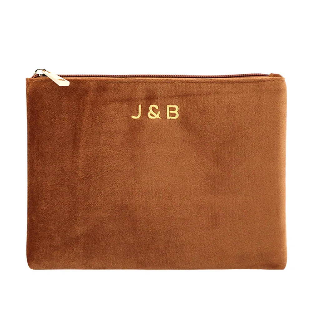 Wholesale Designed Velvet Cosmetic Bag with Embroidery Logo Travel Makeup Zipper Pouch Bag Custom Toiletry Bag for Promotion