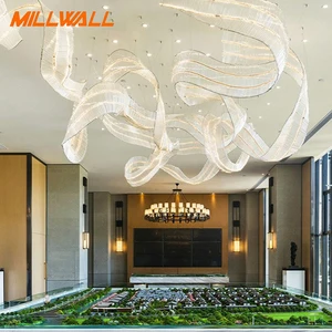 OEM ODM Manufacturing Decorative Lampen Long Belt-like Hanging Luxury Crystal Chandelier for Hotel Banquet Hall