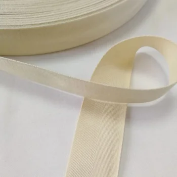 Cotton Ribbon Custom Logo Twill Webbing Beige Cotton Herringbone  Tape