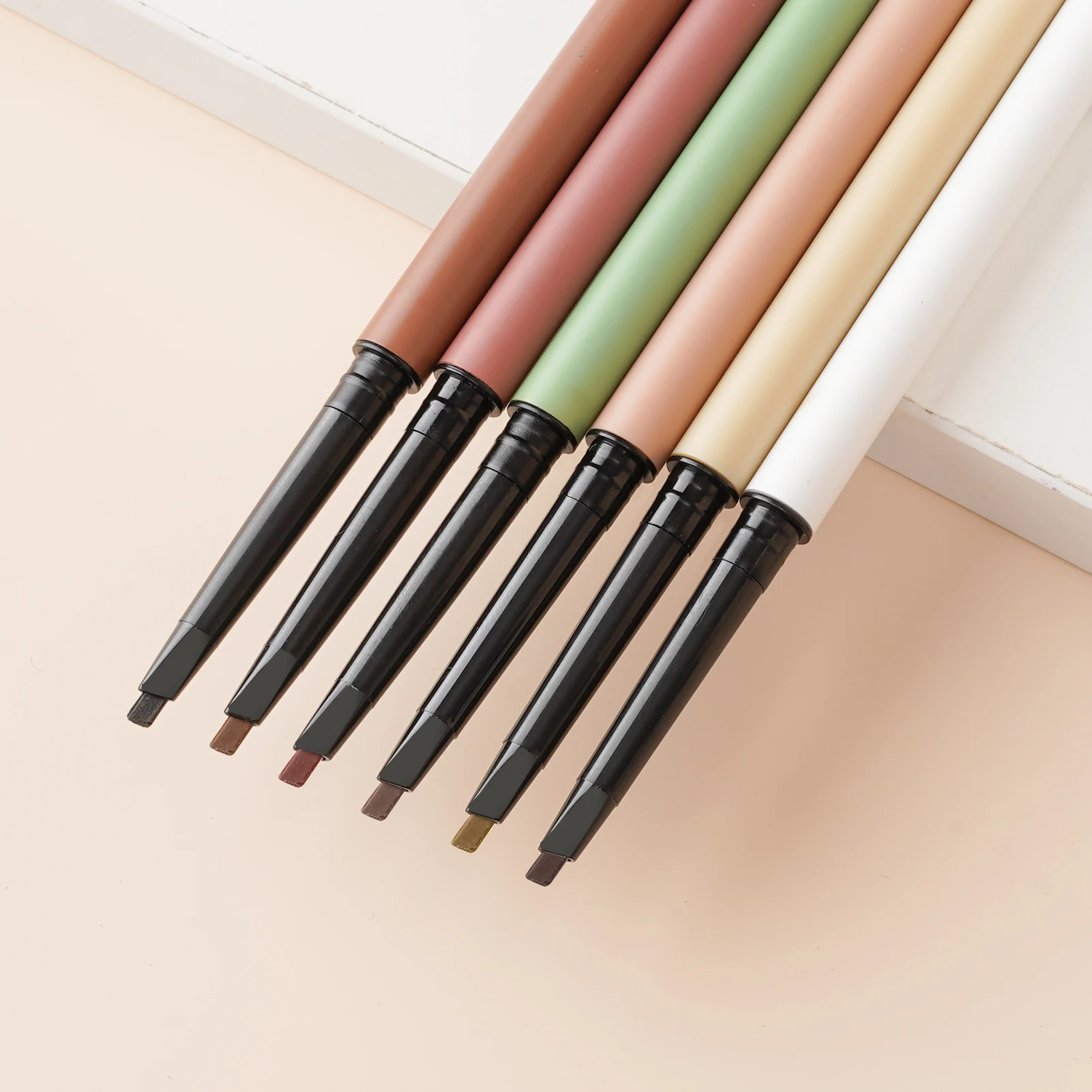 Private Label Precise Dual Ended Eyebrow Pencils Custom Beige Eyebrow Pencil Nude Slim Crayon White Brow Pencil Brush OEM