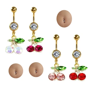 Xinfocus Navel Belly Piercing for Women Stainless Steel Crystal Cherry Body Piercing Jewelry