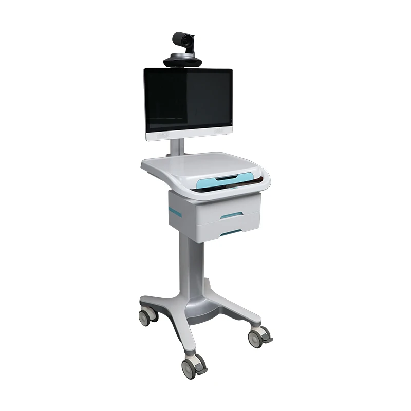 Laptop Medical Tablet Mobile Hospital Computer Ward Trolley Telemedicine Carts With Battery Wheels