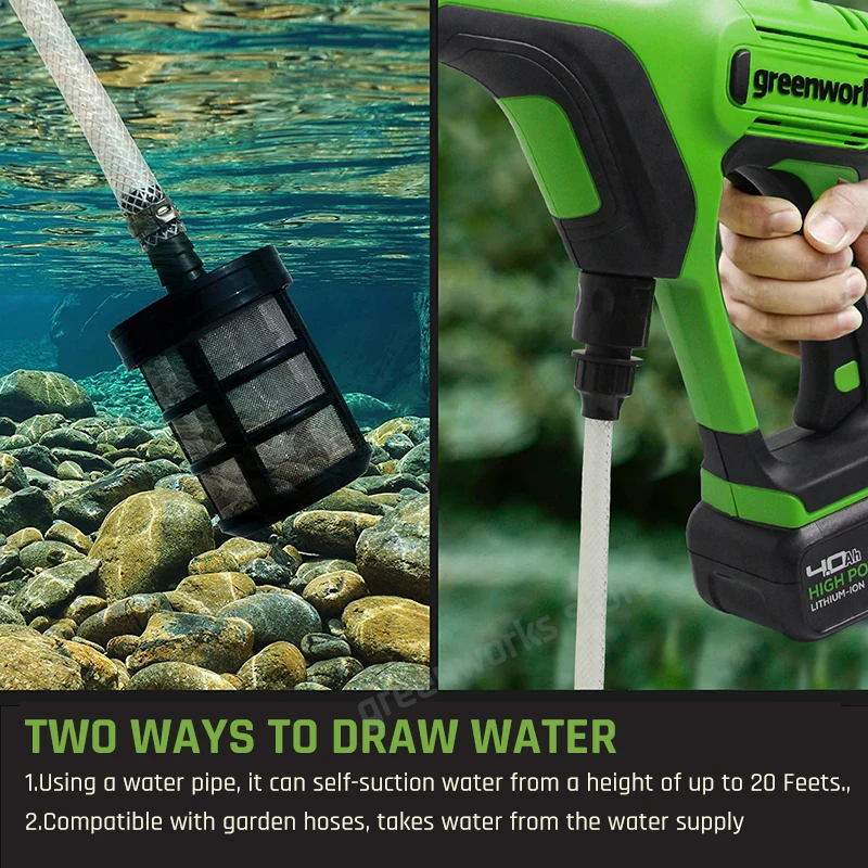 Greenworks 24V hogedrukreiniger 600 PSI 400W autowasser, zelfaanzuigend, draagbaar, oplaadbaar, 4.0Ah accu en oplader_voghion.com