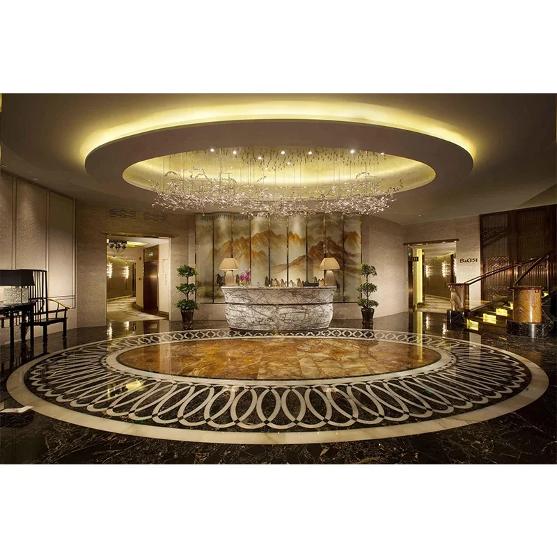 Lantai Marmar Moden Berbentuk Bulat, Jubin Mosaic Jet Air 3D Terkini, Jubin Mosaic Ravena, Rekaan Jet Air