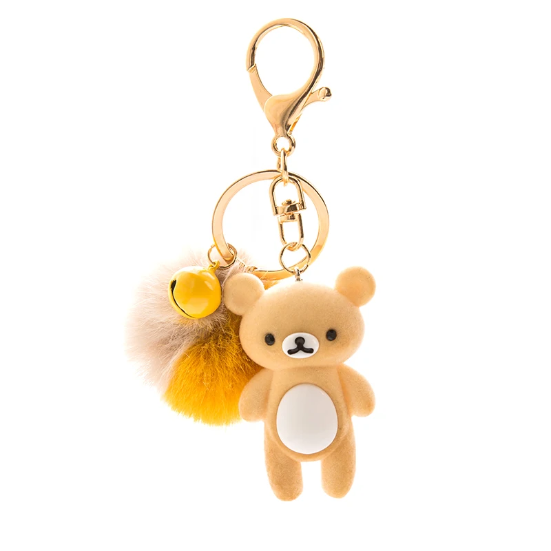 Brown Crystal Teddy Bear Tassel Puffy Keychain - AZ30377BRN