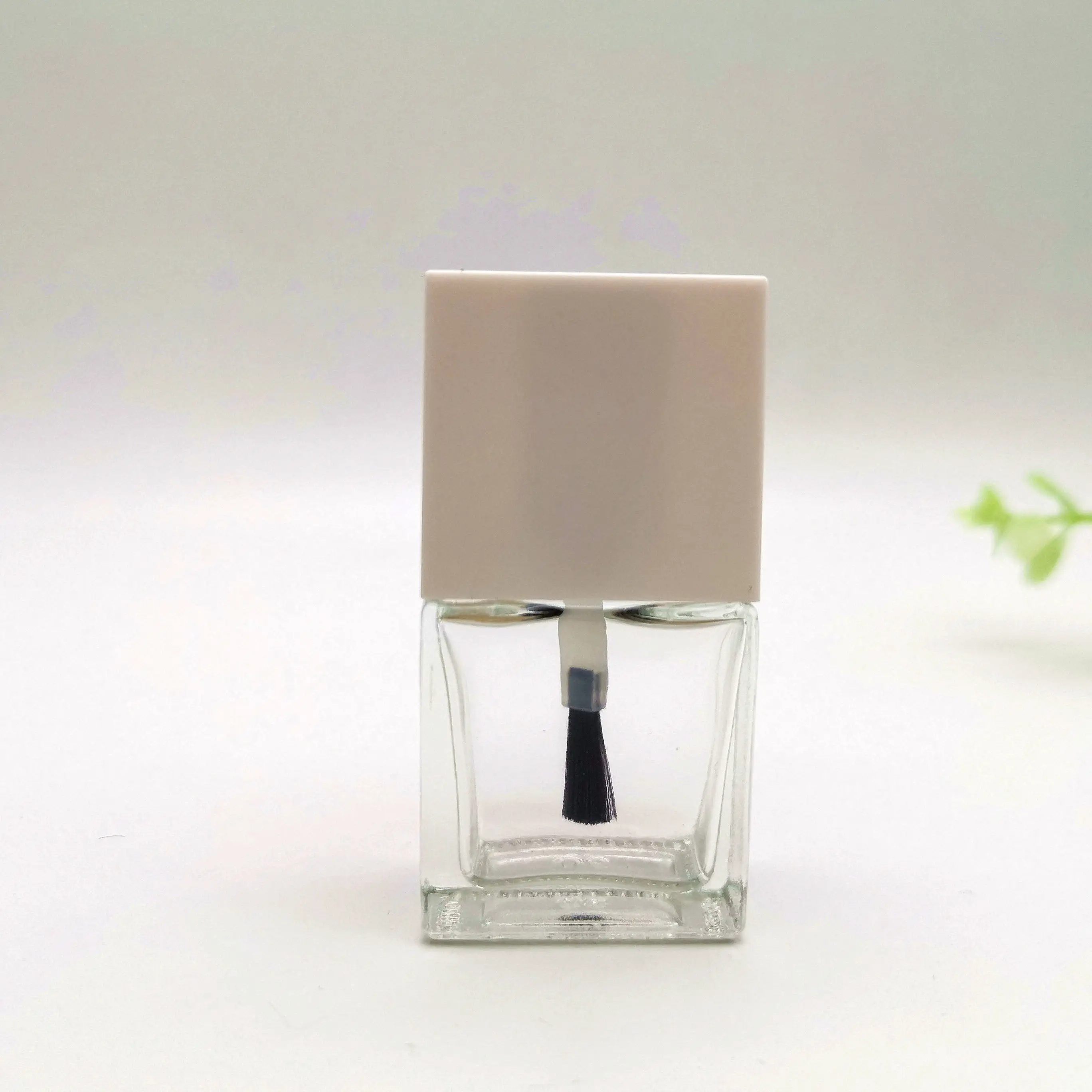 Square Shape Clear UV Gel Glass Nail Polish Bottle With Black And White Cap And Brush