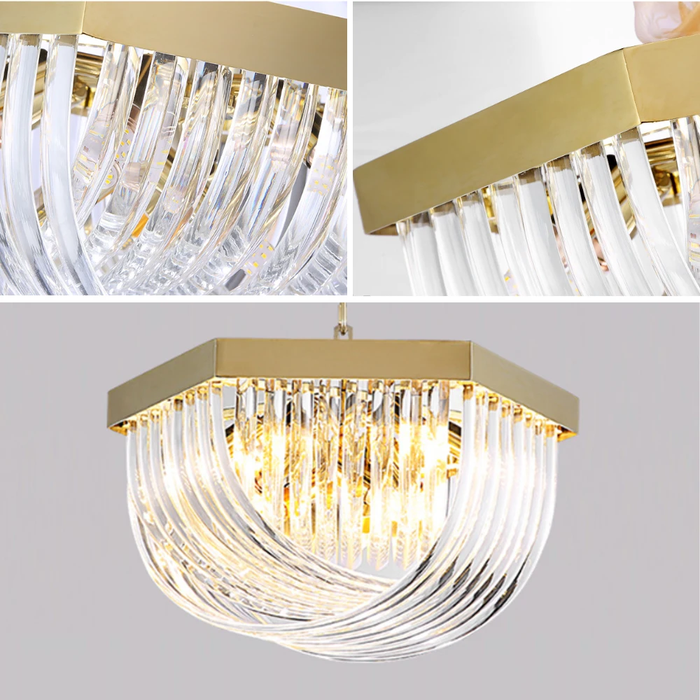 Meerosee Post Modern Ceiling Pendant Light Gold Metal Hanging Chandelier Light with Spiral Crystal MD86779