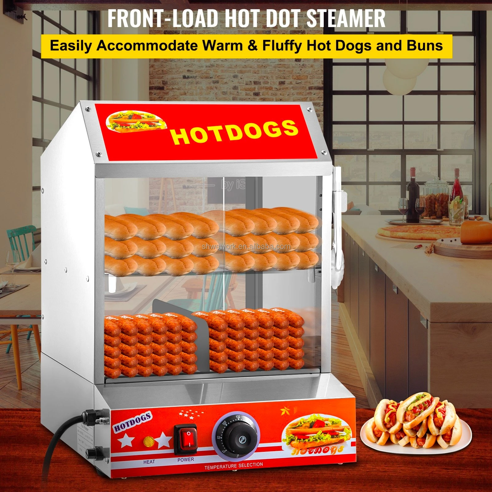 Wework Hot Dog Steamer 2tier Hut Steamer For 175 Hot Dogs & 40 Buns