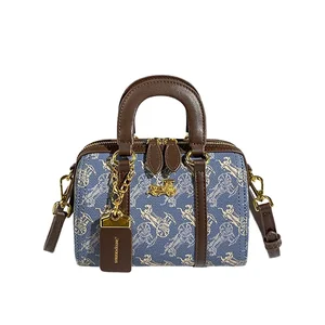 2026 Autumn Vintage High-End Women's Bowling Bag High Quality Leather Fashion with Zip Closure Light Luxury Niche Design