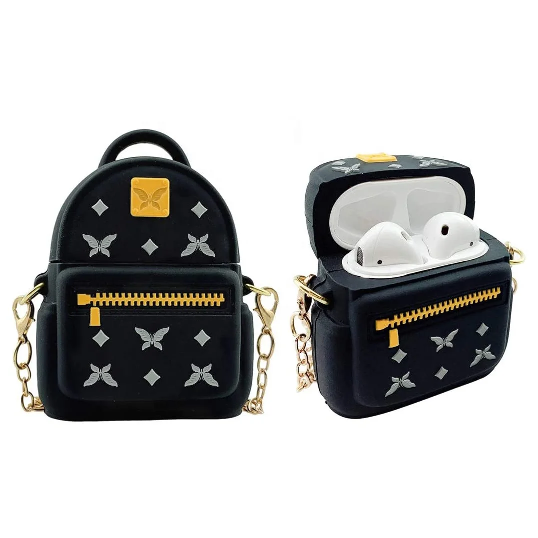 Модный силиконовый чехол для рюкзака с металлической цепочкой, симпатичная 3D сумка, ударопрочный чехол, совместимый с Airpod 1 2 pro