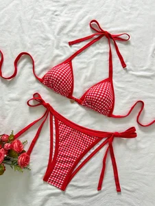 Women's High Waist 2-Piece Bikini Set with Micro Bra Front Logo Print Pattern Spandex/Polyester Breathable XXL Available