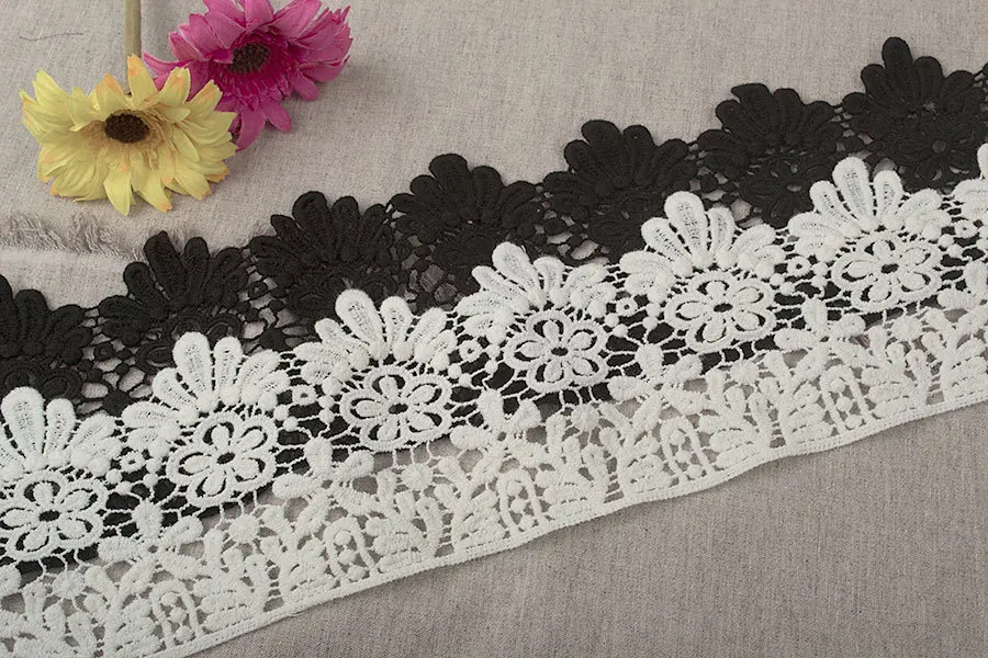 Ширина 10 см белая черная Водорастворимая хлопковая кружевная отделка из вискозы с вышивкой ткань для женского нижнего белья постельное