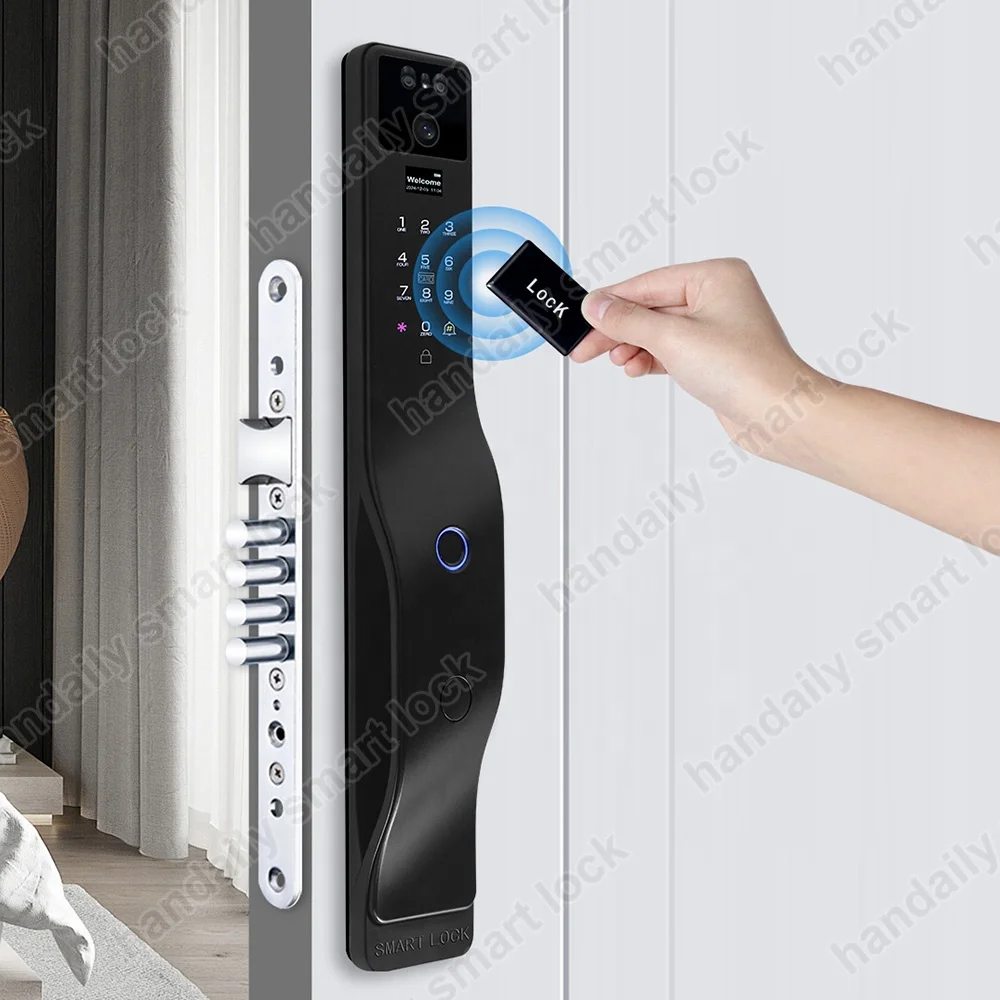 Gesichtserkennung Smart Türschloss Israel Einschubtürschloss Tuya Wifi Fingerabdruck Cerradura Inteligente Digitalschloss mit Kamera für Zuhause W7