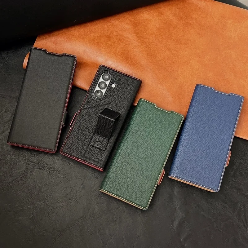 Luxury PU Leather Wallet Card Slots Wrist Strap Stand Case for Samsung Galaxy Z Fold 7 6 5 4 3 2 With Tempered Glass