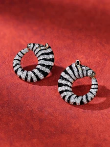 Elegant High-End Enamel Earrings Trendy Oval Zircon Clip-on Earrings with Platinum Plated Resin Brass for Women Perfect Gift